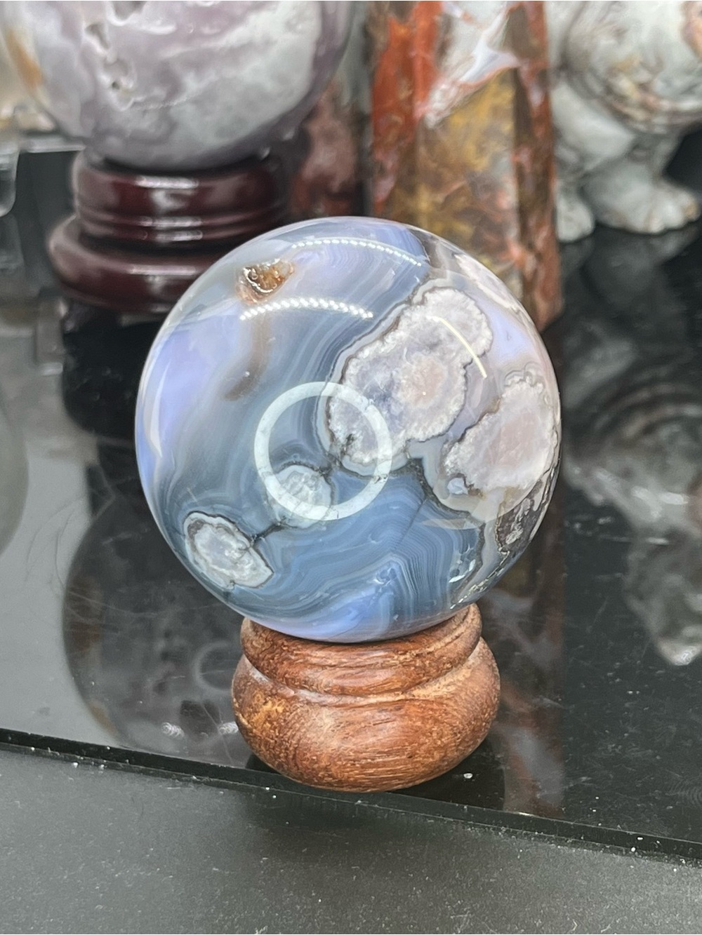 Black Flower Agate Sphere